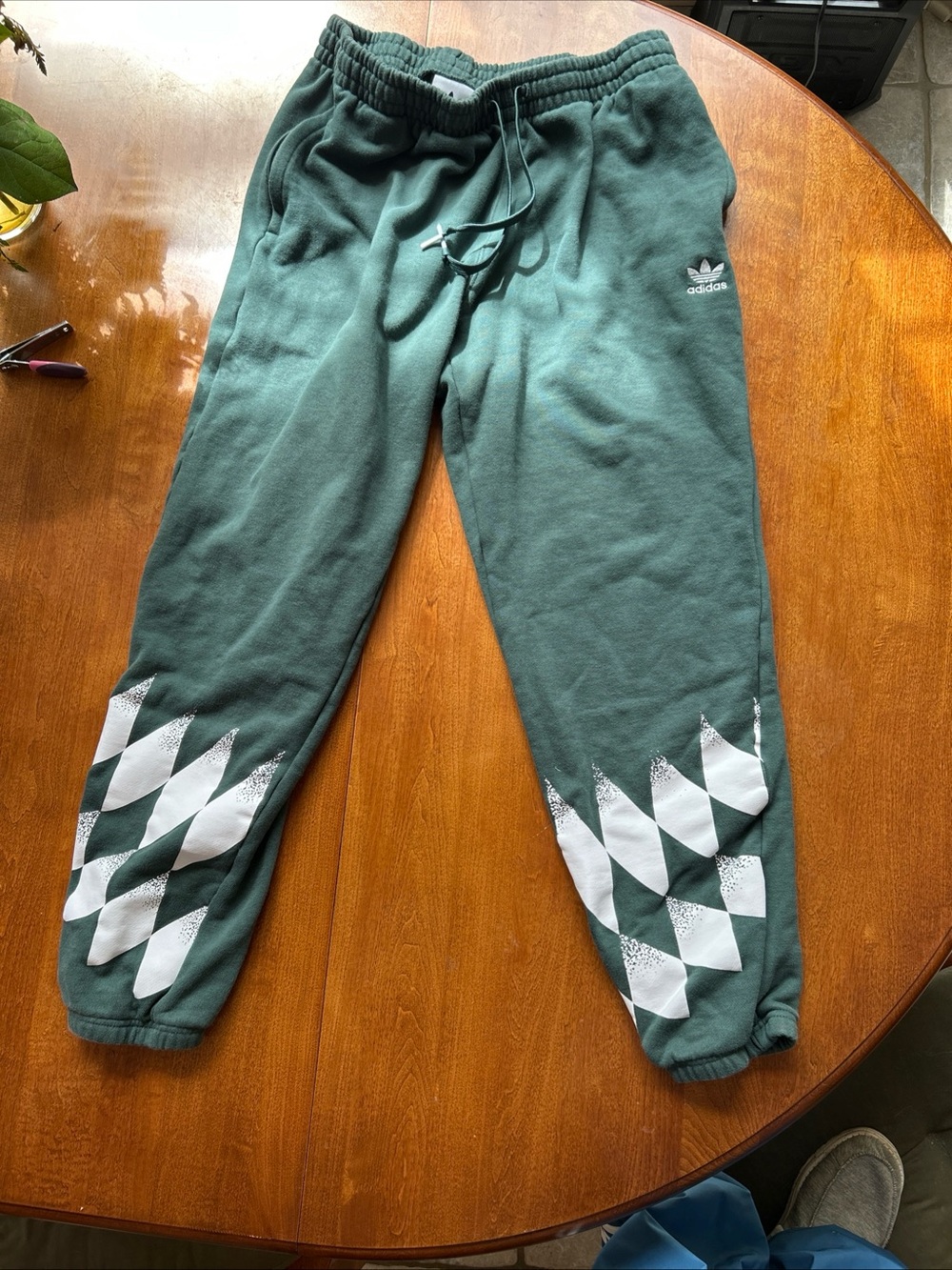adidas Green Graphic Joggers with White Diamond Accents